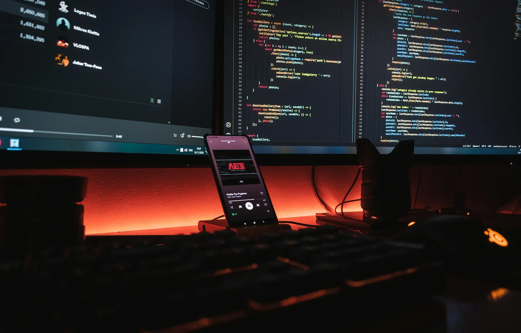 A dark development workstation used to monitor and maintain website code